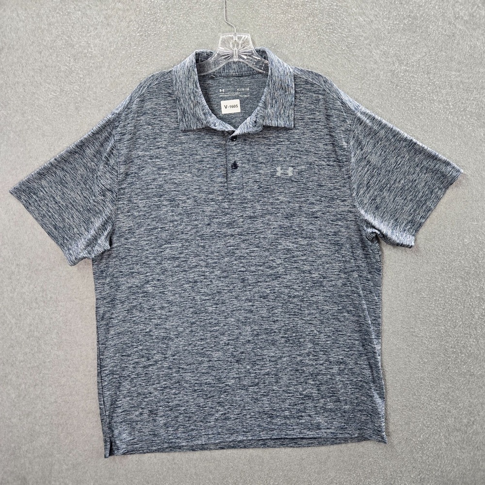 Under Armour Men Polo‎ Shirt XL Blue Heather Loose Heatgear Short Sleeve